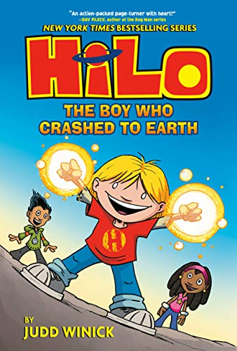 The Boy Who Crashed to Earth is Hilo book one in the graphic novel series. Check out the entire book list of Hilo books on the book blog, We Read Tween Books.