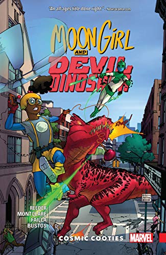 Moon Girl and Devil Dinosaur Vol. 2 Cosmic Cooties is a book in the Moon Girl and Devil Dinosaur series. Check out all of the Moon Girl and Devil Dinosaur books in the complete guide from book bloggers, We Read Tween Books.