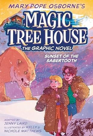 Sunset of the Sabertooth: The Graphic Novel is book seven in the Magic Tree House graphic novel series. Discover more Magic Tree House graphic novels in the ultimate guide from book bloggers, We Read Tween Books.